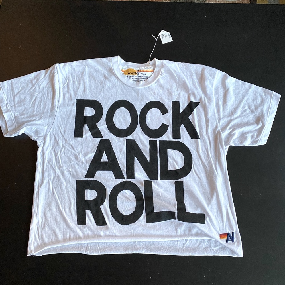 Aviator Nation Rock and Roll Boyfriend Tee White